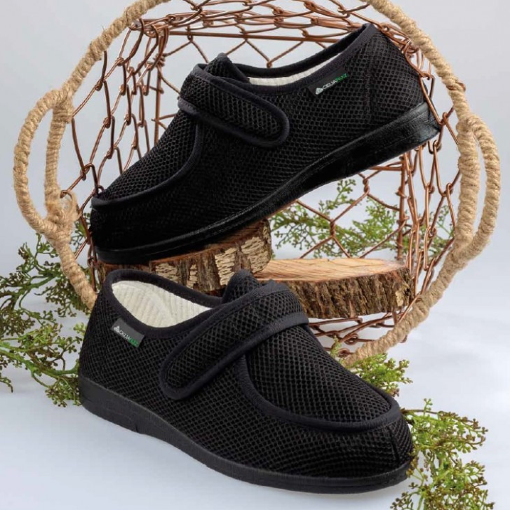 Celia Ruiz Wide Fit Touch Fastening Slippers - Breathable Mesh, Adjustable Strap, UK Size 7 Black - View #7